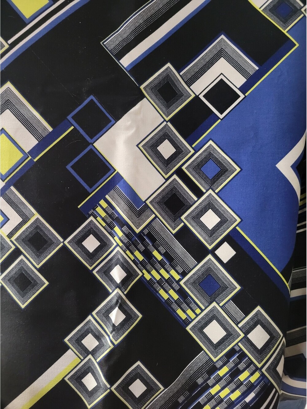 1 Yard Navy Yellow Cobalt Geometric Stretch Brushed Cotton Twill Fabric